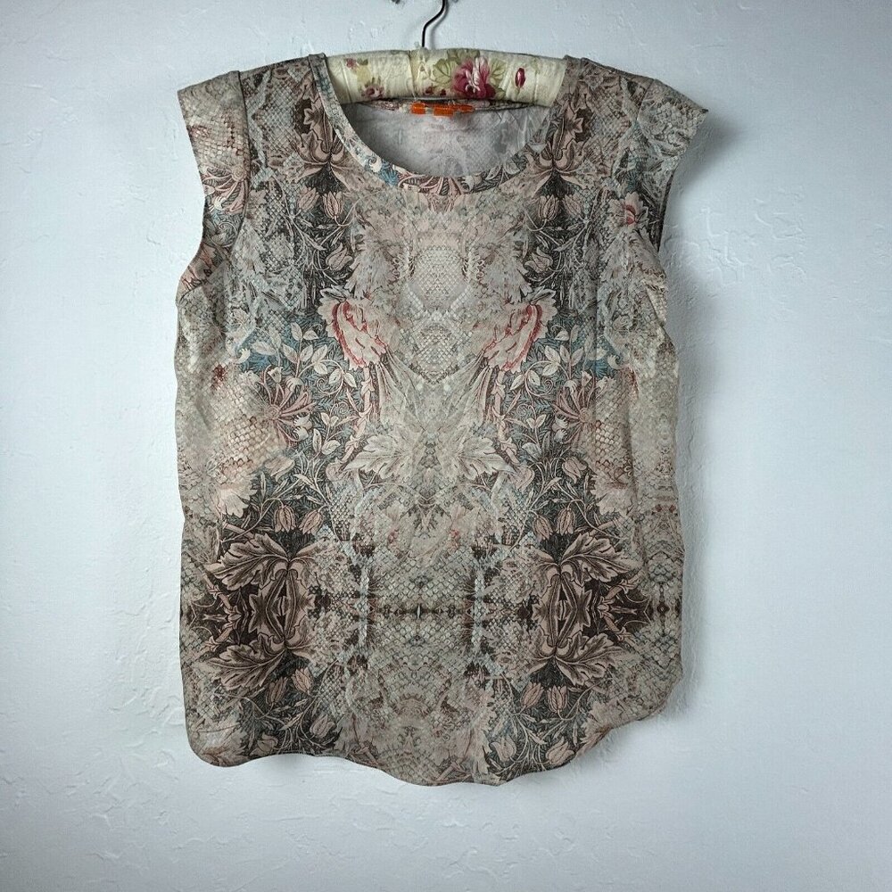 Joe Fresh Womens Floral Snake Print Cap Sleeve Top Blouse Size Medium Multicolor